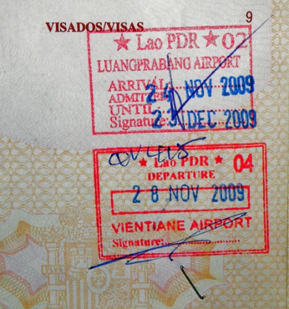 Sello de entrada y salida de Laos